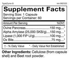 TypeZyme digestive enzyme packaging designed for Blood Type B