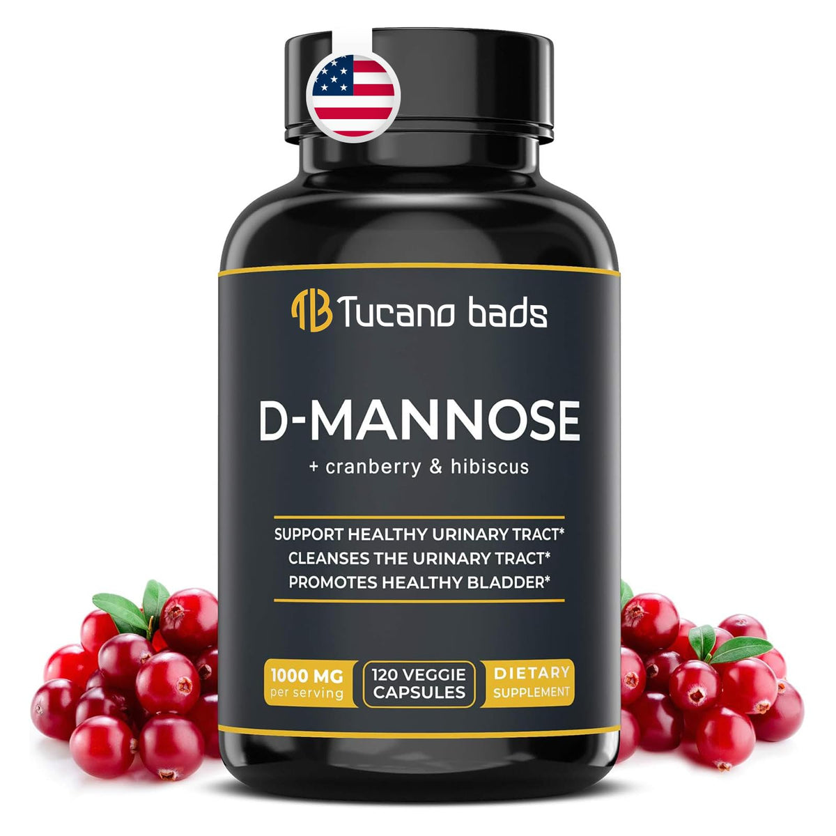 D Mannose 1000mg capsules with cranberry and hibiscus – 120 count