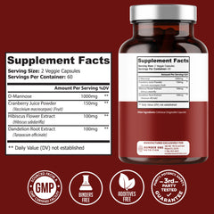 Back view of D-Mannose bottle showing 240 count