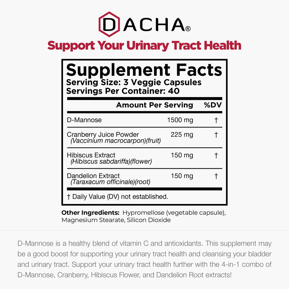 Label on D-Mannose capsules bottle showing 1500 mg