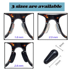 D-shaped silicone nose pads on eyeglass frame