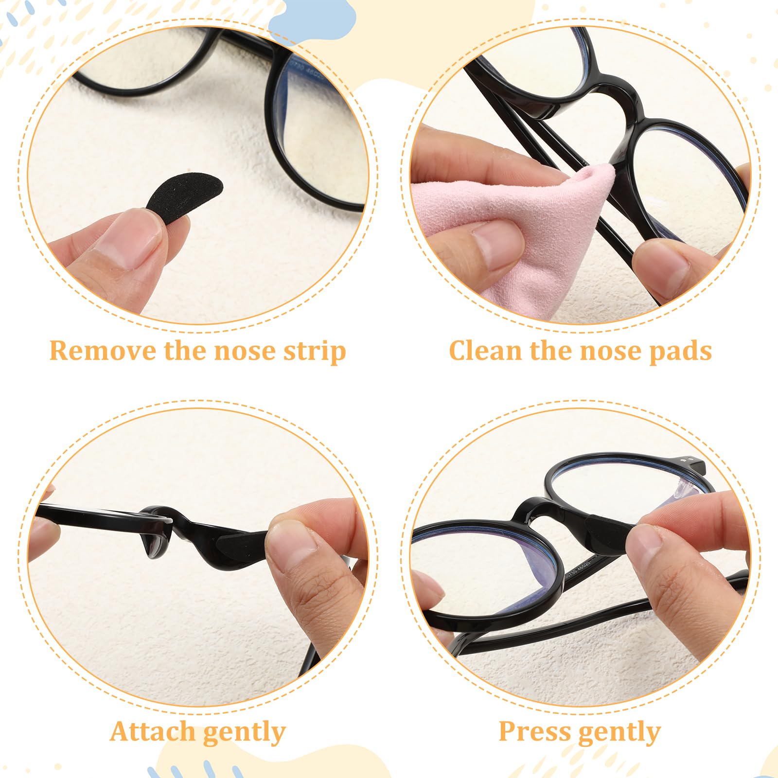 D-shaped nose pads sized 1.8 x 0.8 cm