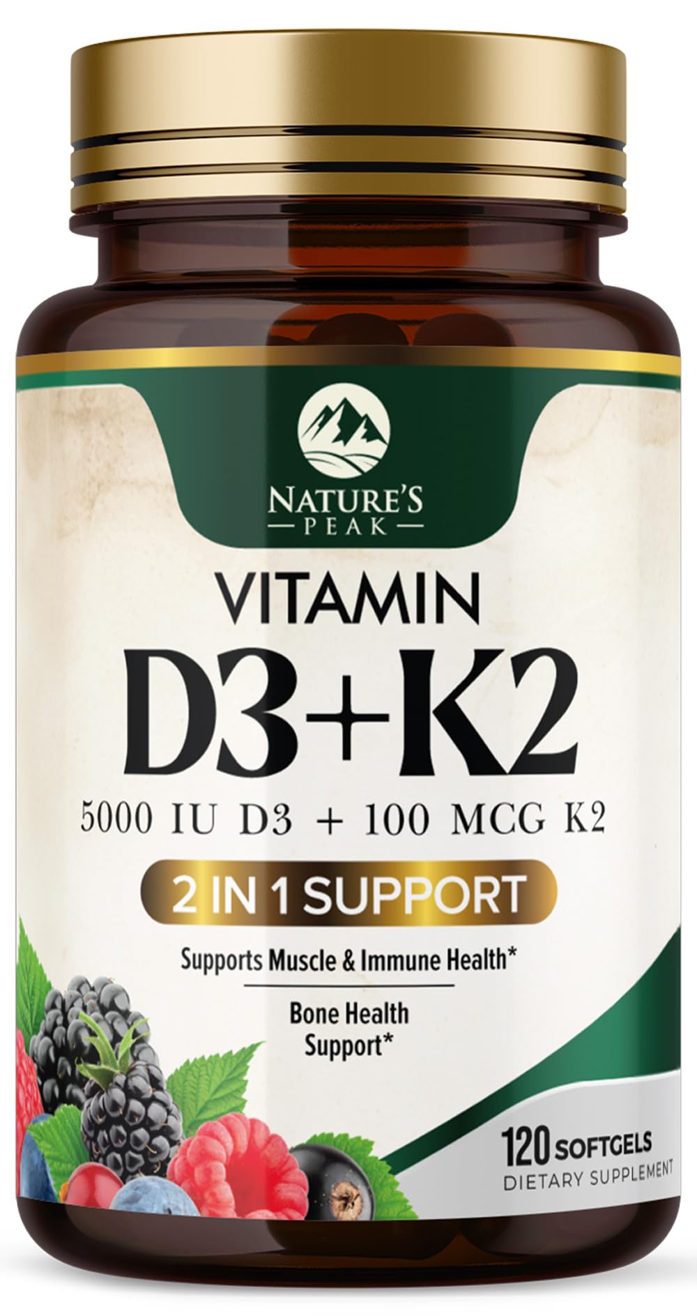 D3 K2 Vitamin 5000 IU bottle and label
