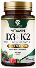 D3 K2 Vitamin 5000 IU bottle and label
