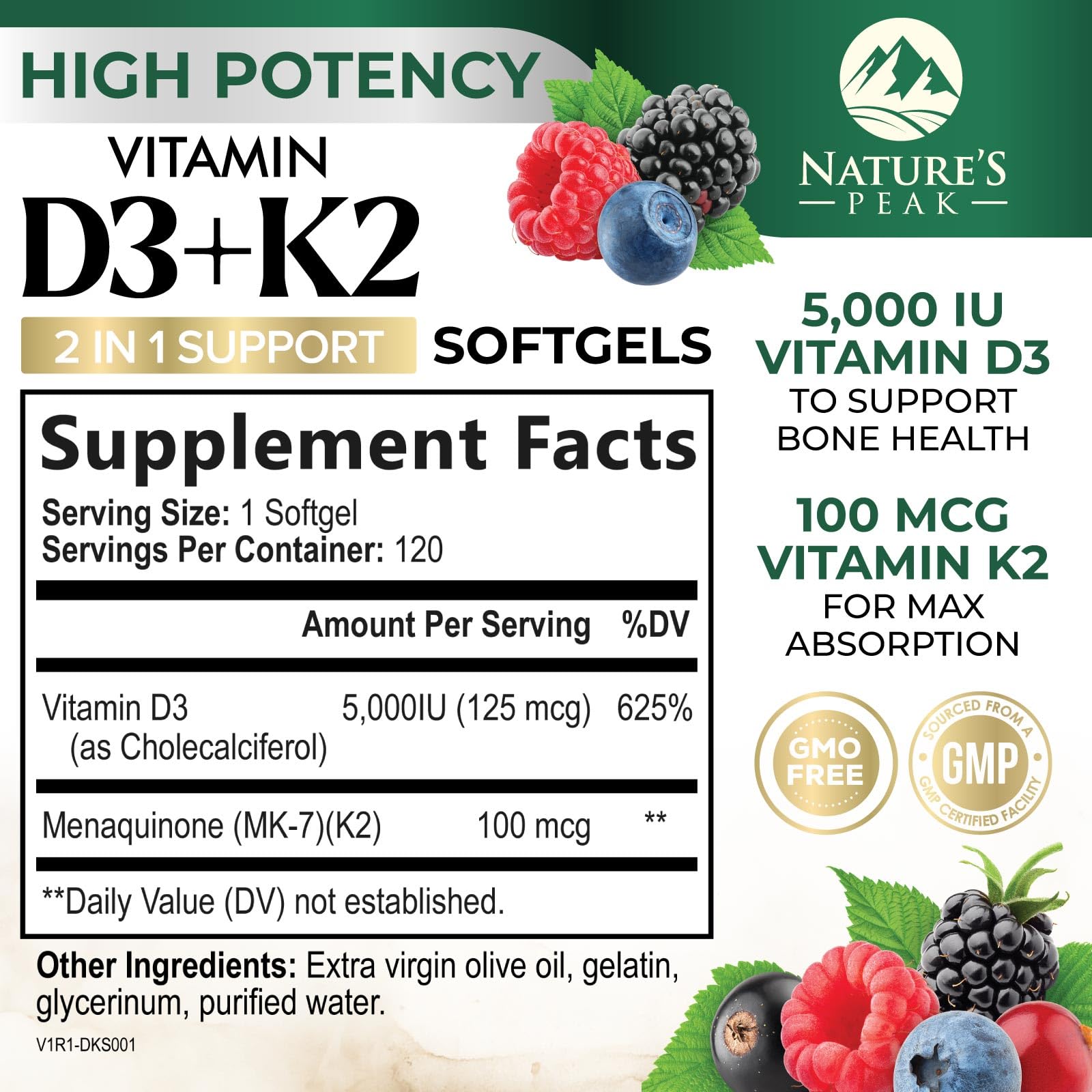 Close up of D3 K2 5000 IU softgels