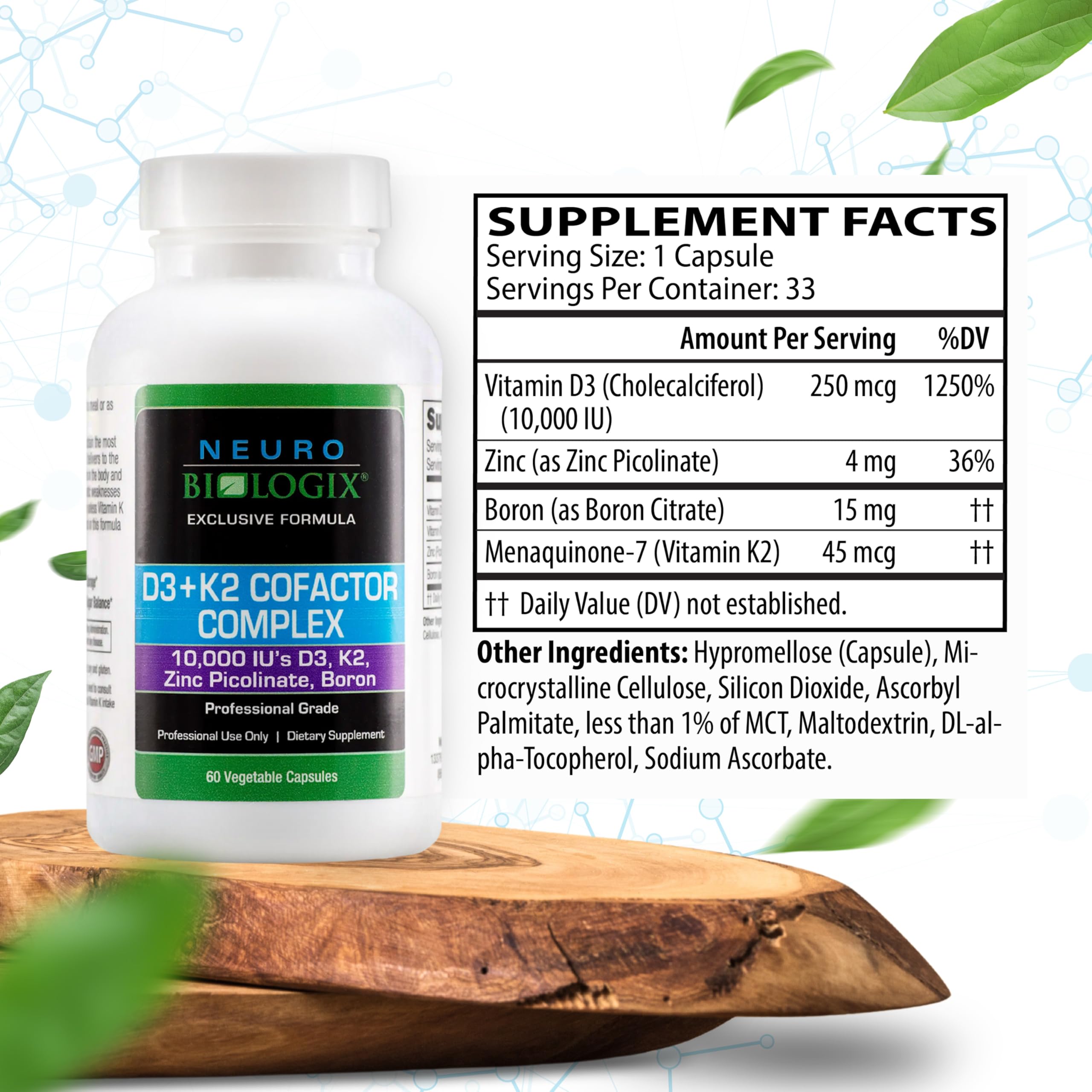 60-cap bottle packaging of D3+K2 Cofactor Complex