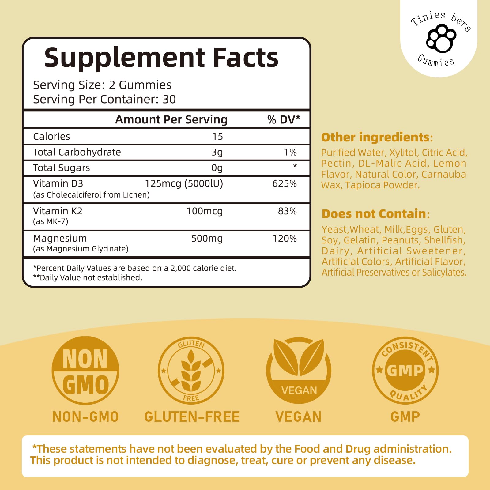 Magnesium gummies with D3 and K2 for calcium absorption – lemon flavor