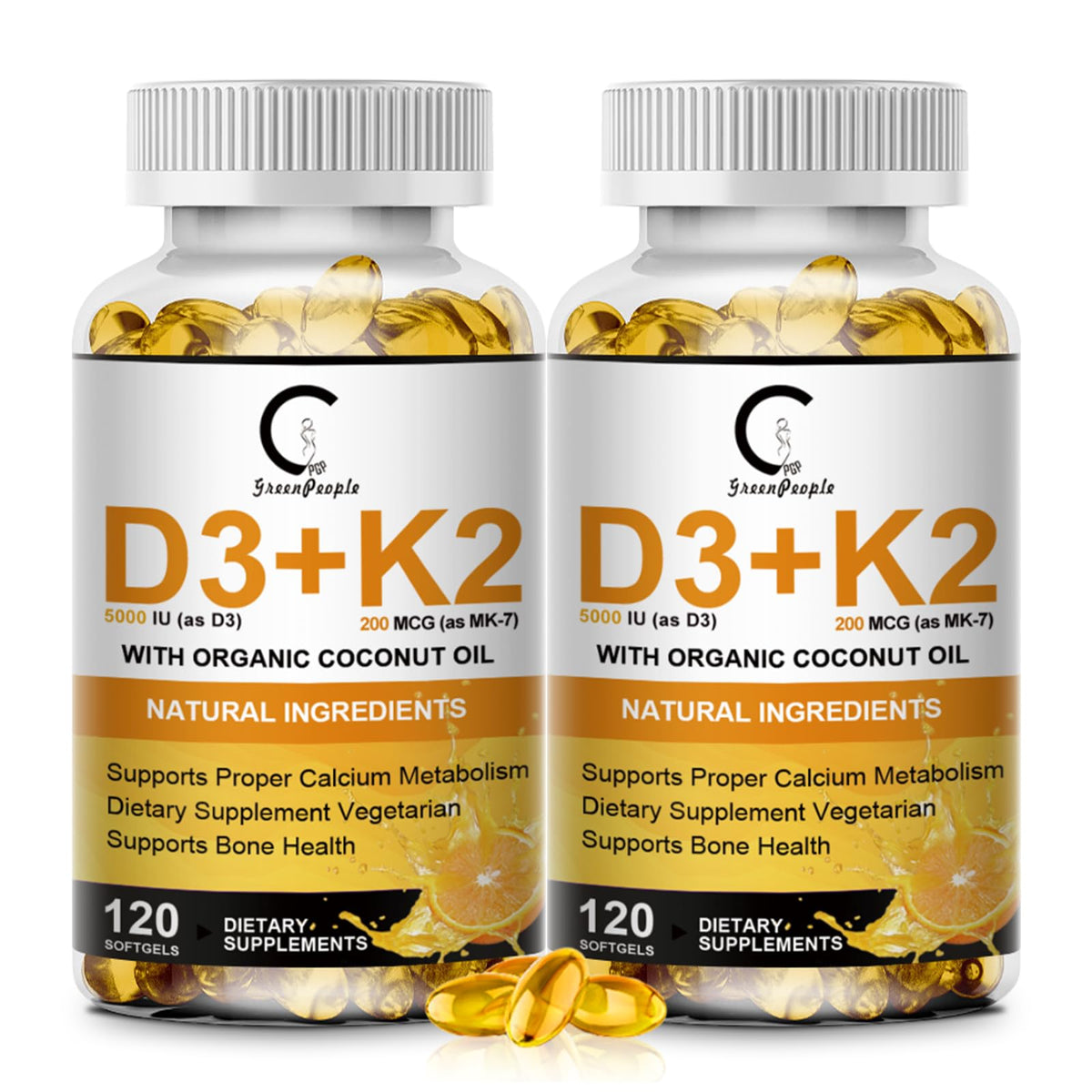 Bottle of Vitamin D3 + K2 supplement pack - front view
