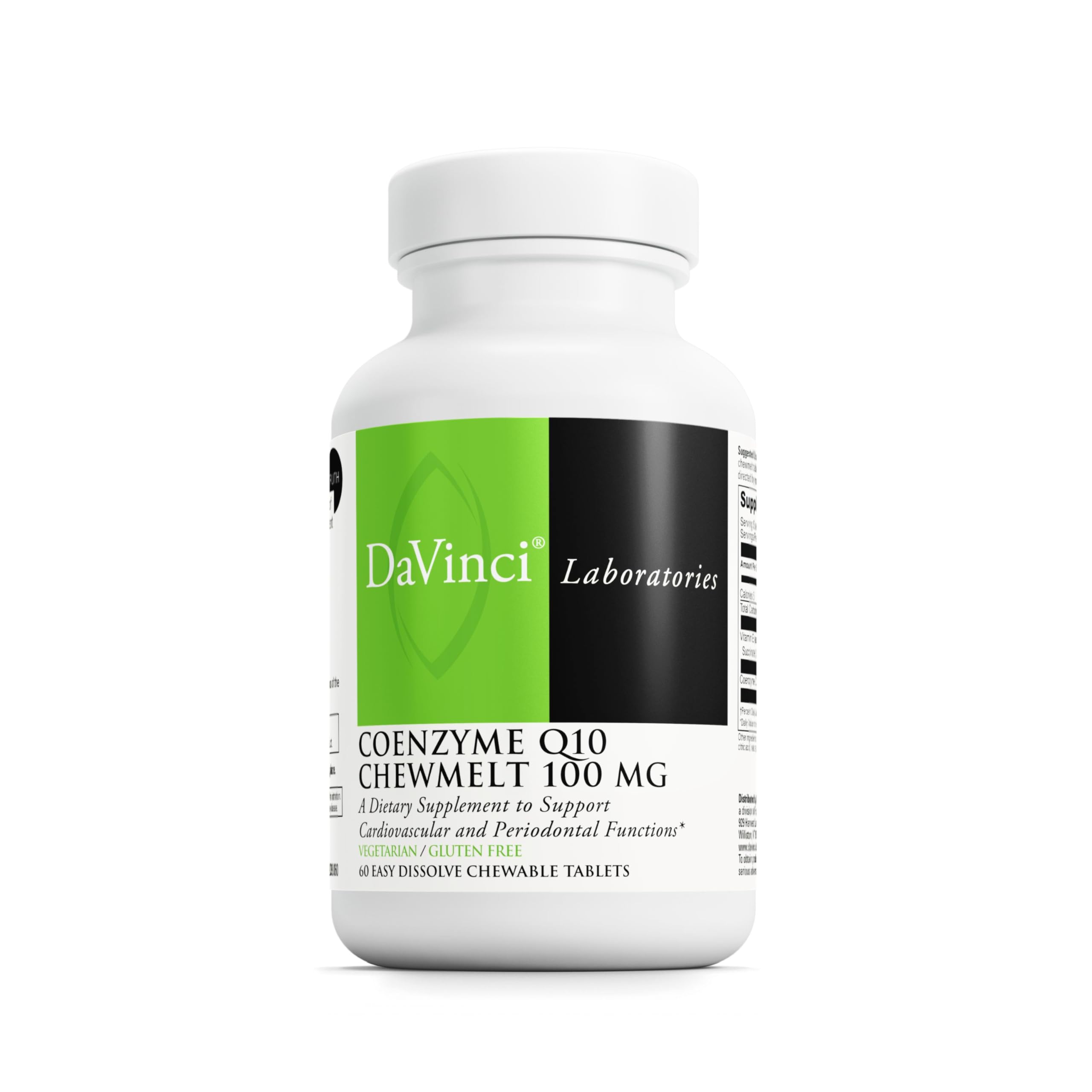 DaVinci Labs CoQ10 ChewMelt 100mg bottle with 60 tablets - front view