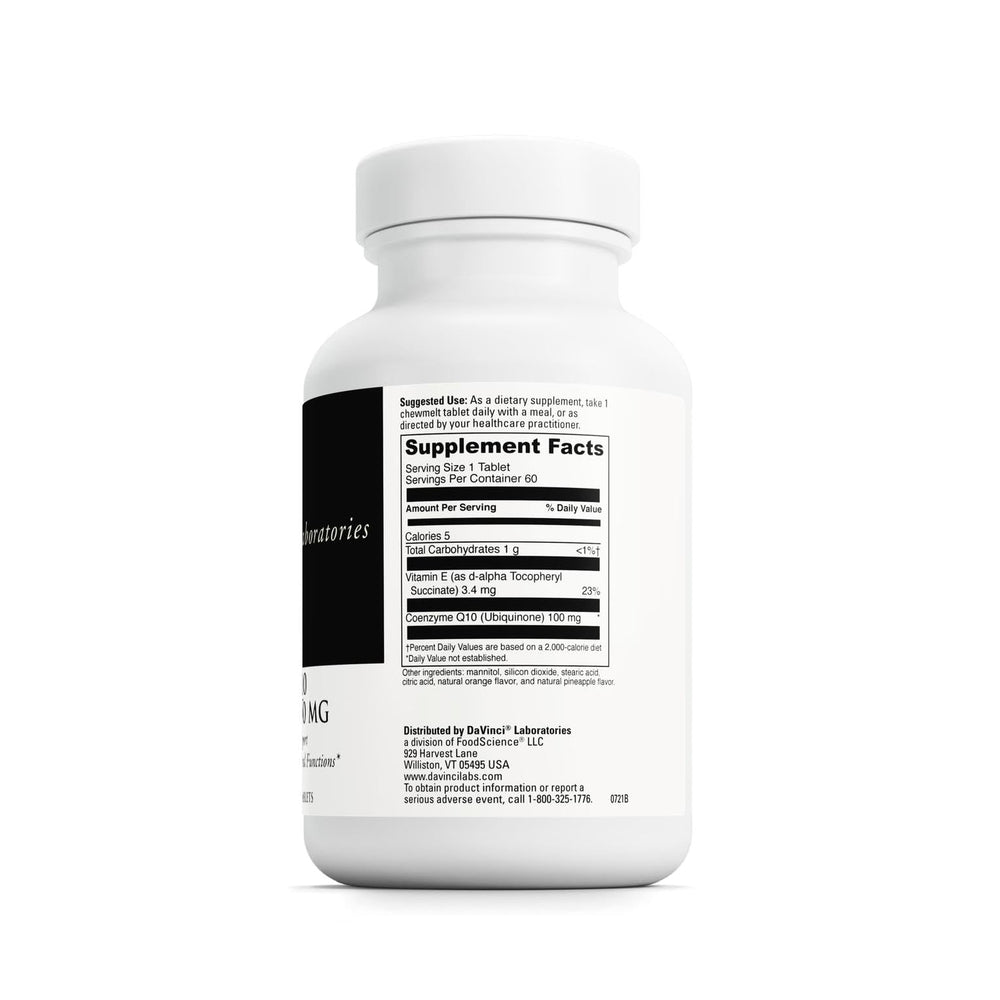 Orange-flavored CoQ10 ChewMelt 100mg tablet close-up