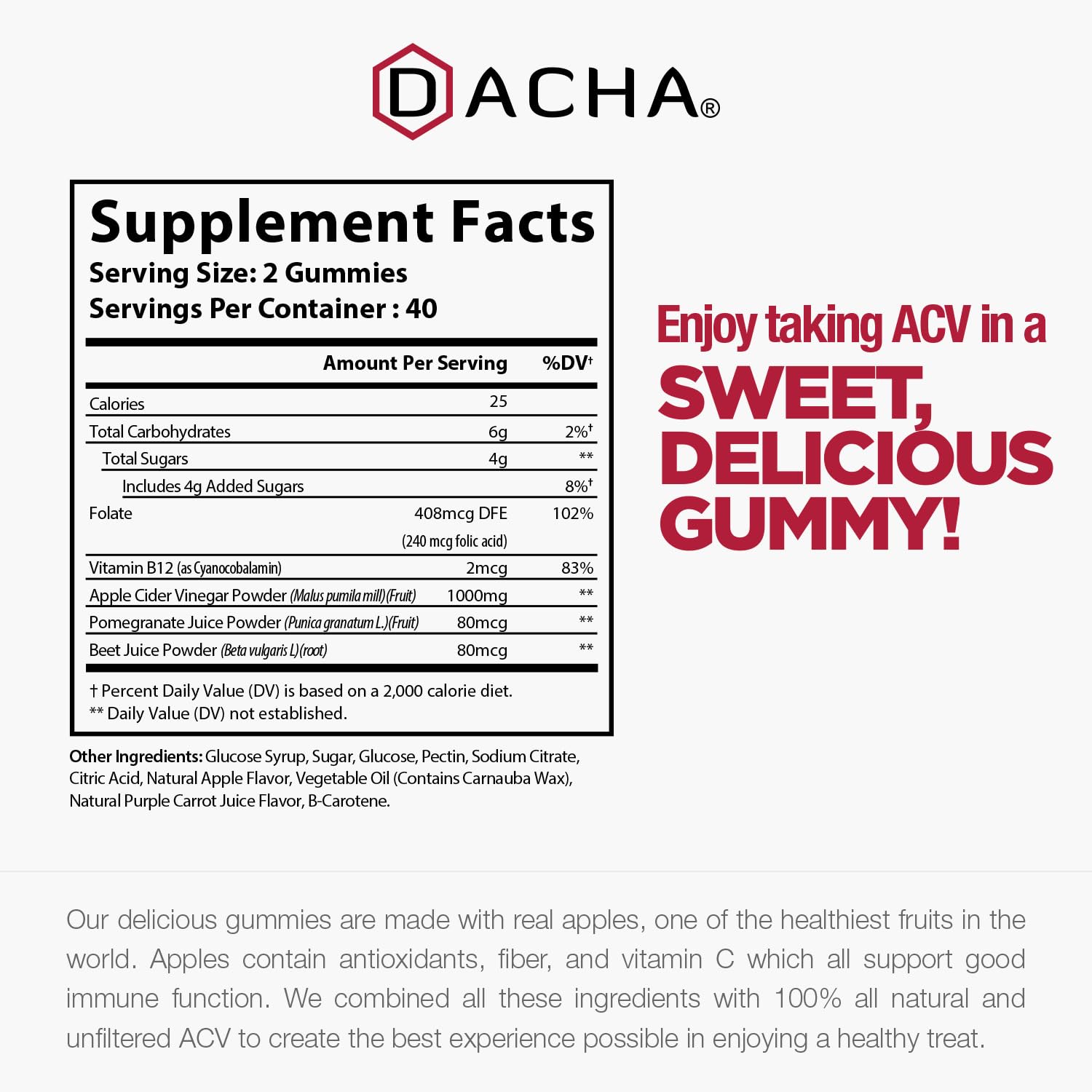 Gummies with real apple flavor from DACHA—delicious vegan-friendly daily wellness option.