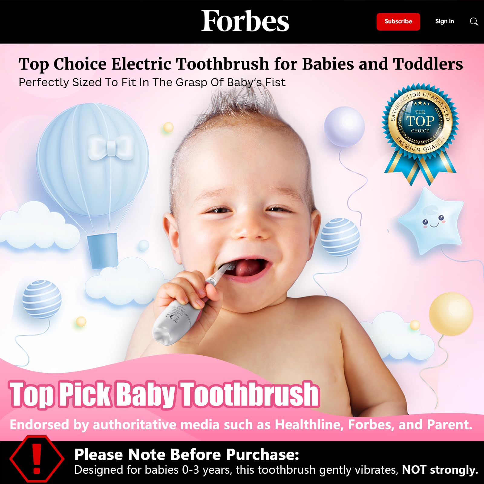 Close-up of LED light and 2-minute timer on DADA-TECH toothbrush