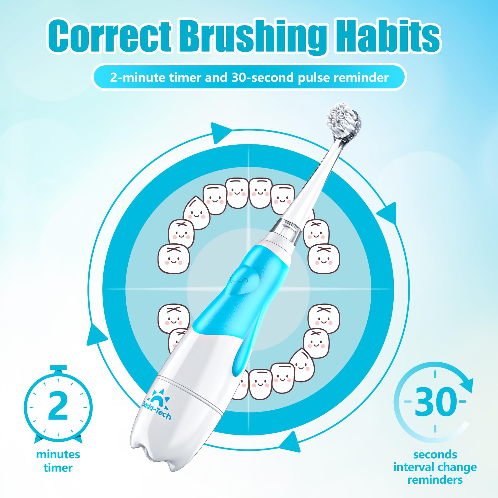 IPX7 waterproof design and safe battery compartment of DADA-TECH toothbrush