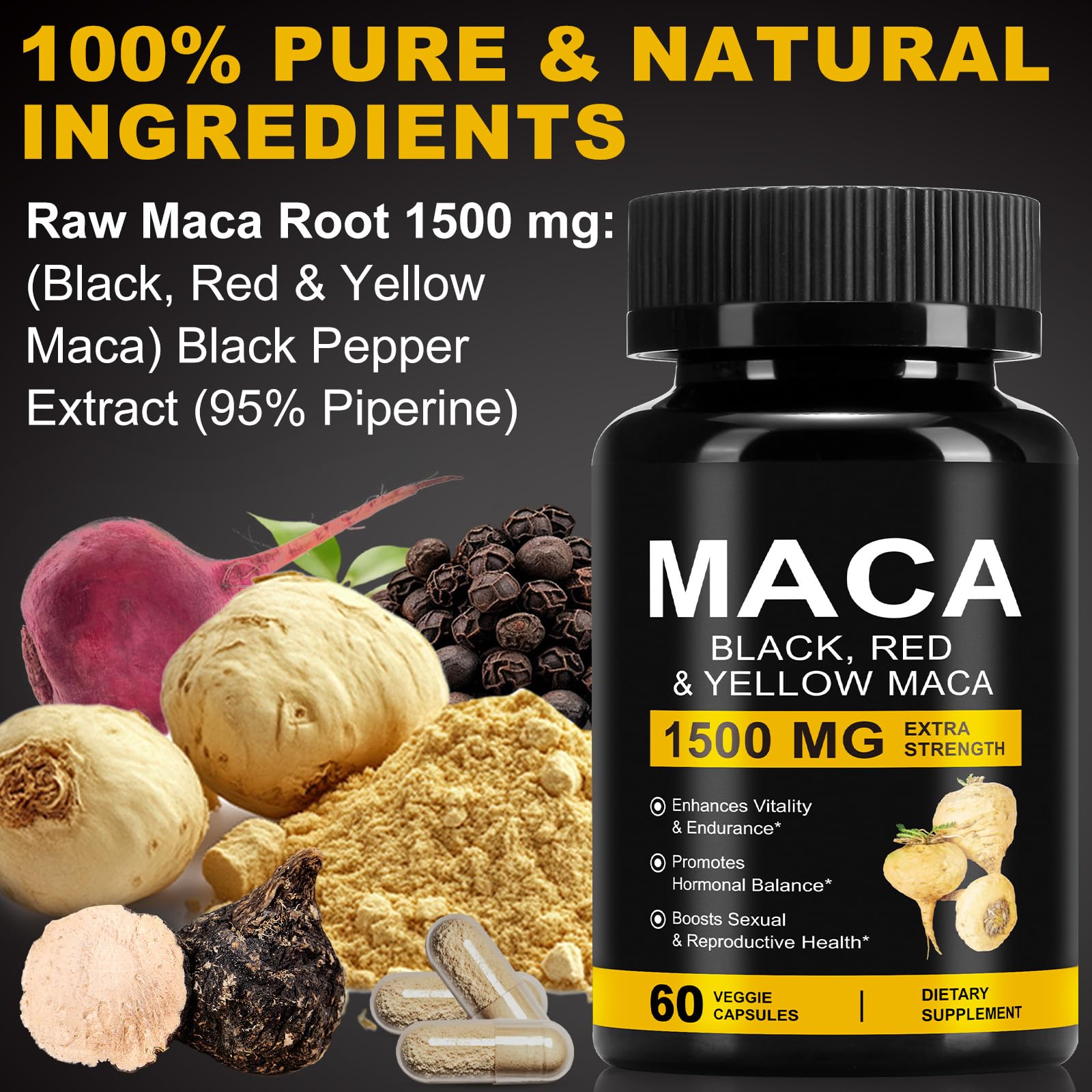 Healthy living lifestyle image featuring maca supplement