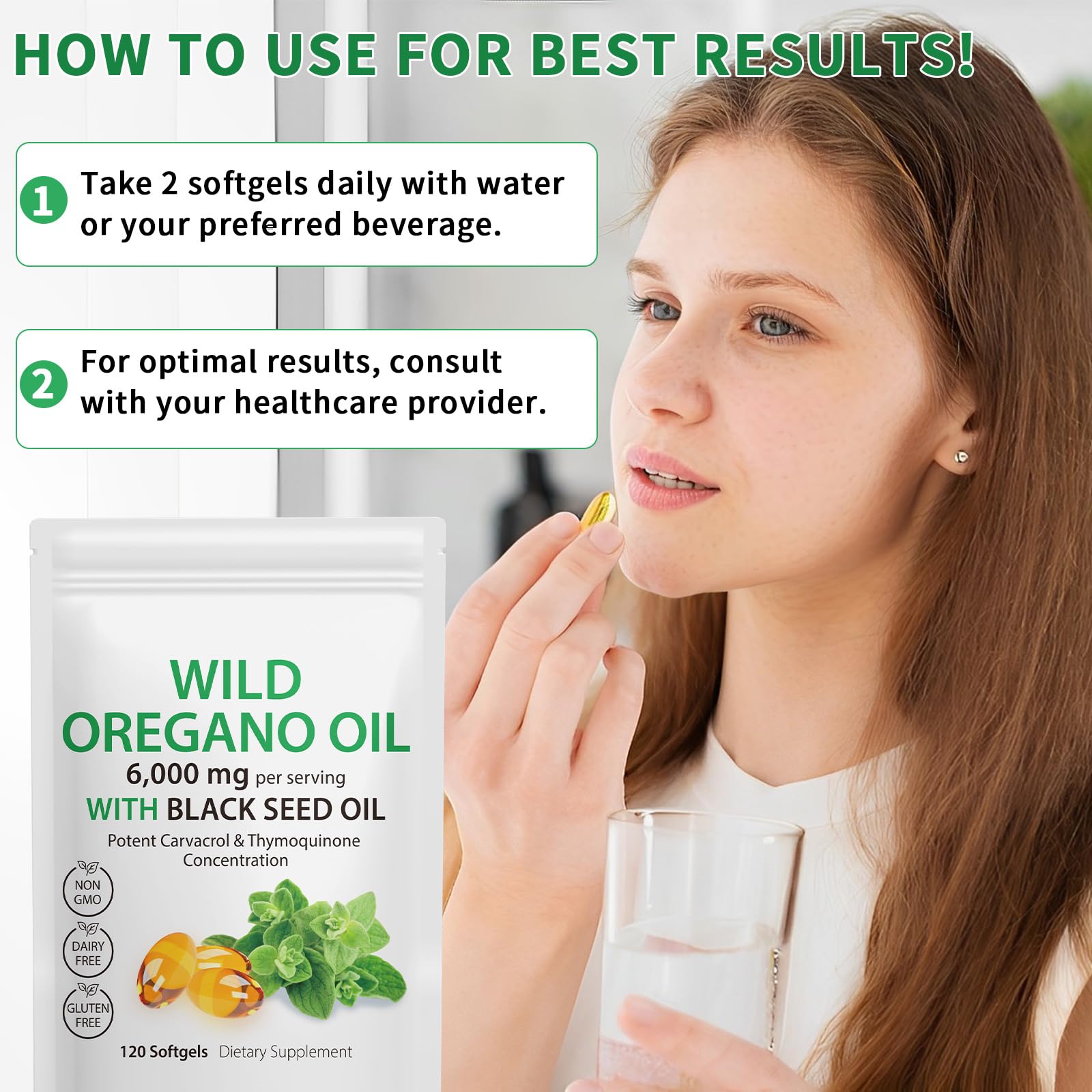 Vegan, gluten free, and non-GMO seals for the capsules