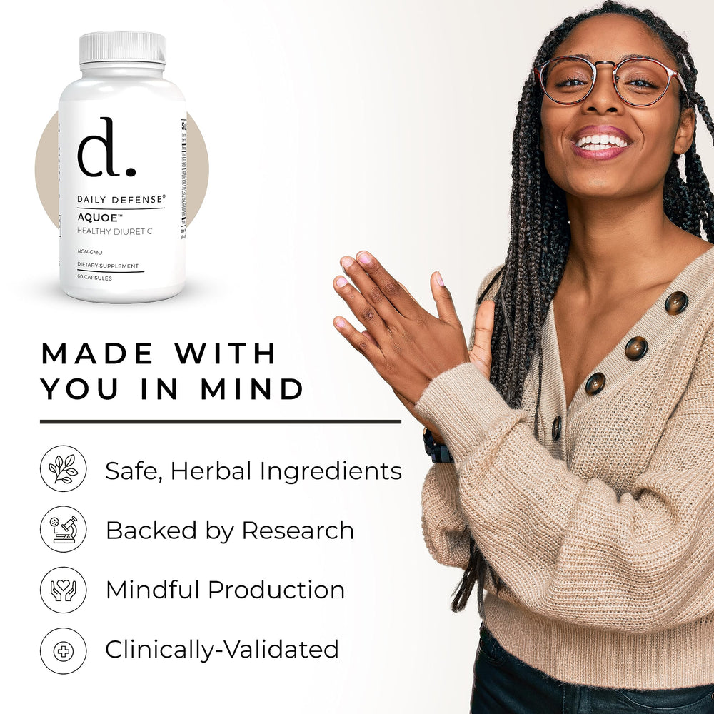 Daily Defense AQUOE label closeup with servings and ingredients