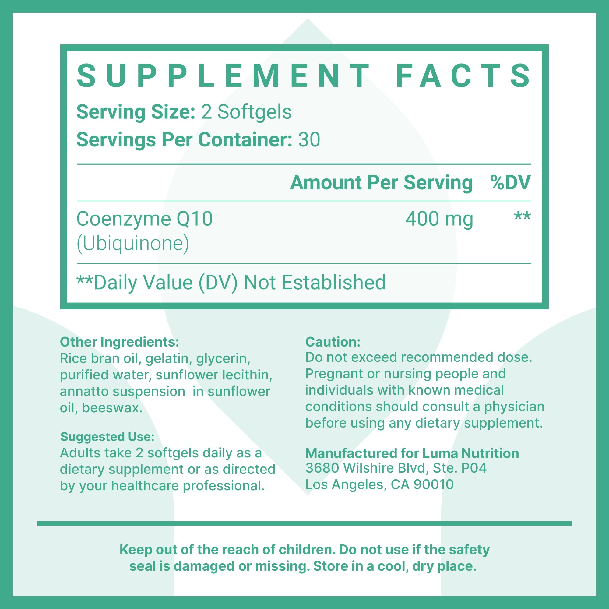 Two softgels as the daily serving for CoQ10