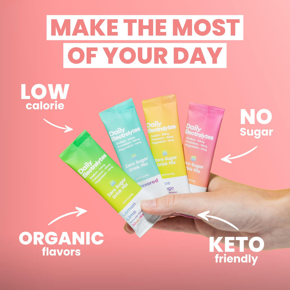 Daily Electrolytes peach mango flavor provides flavorful hydration after workouts.