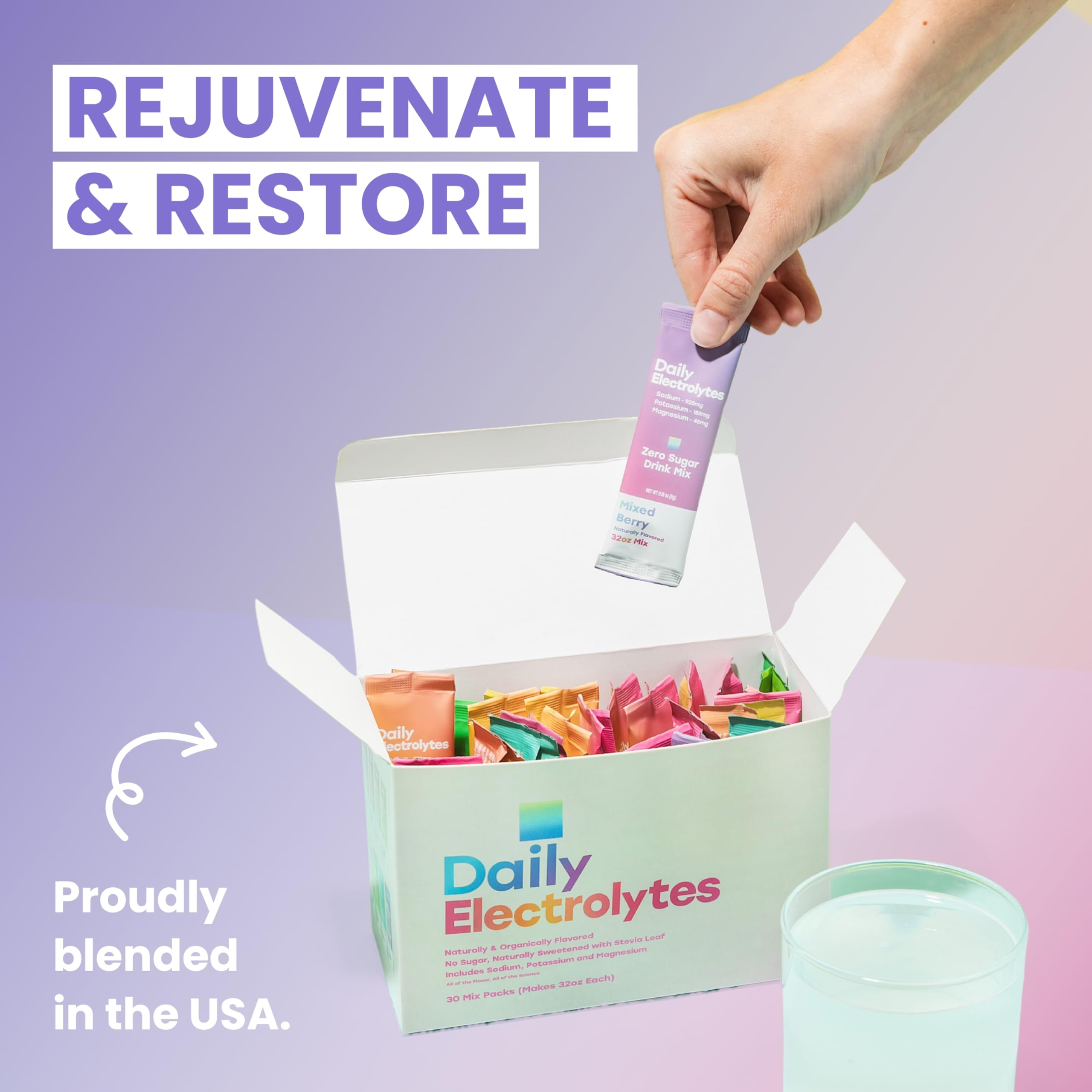 Daily Electrolytes raspberry lemon flavor offers sugar-free refreshment for travel.