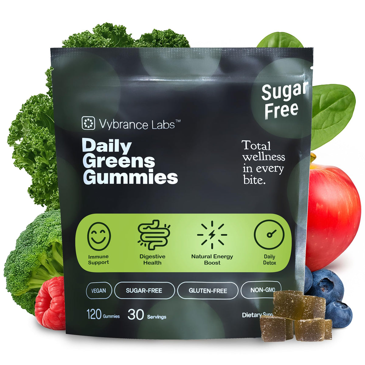 Daily Greens Gummies front label – 120 count bottle