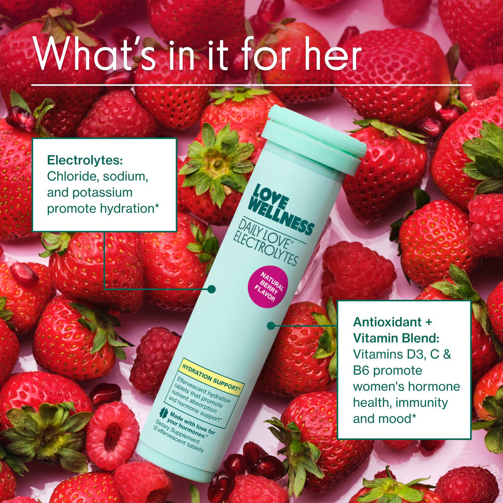 Berry-flavored electrolyte tablet dissolving in water