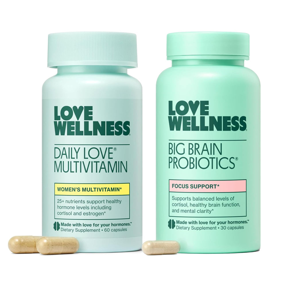 Daily Love multivitamin bottle with 2-capsule serving
