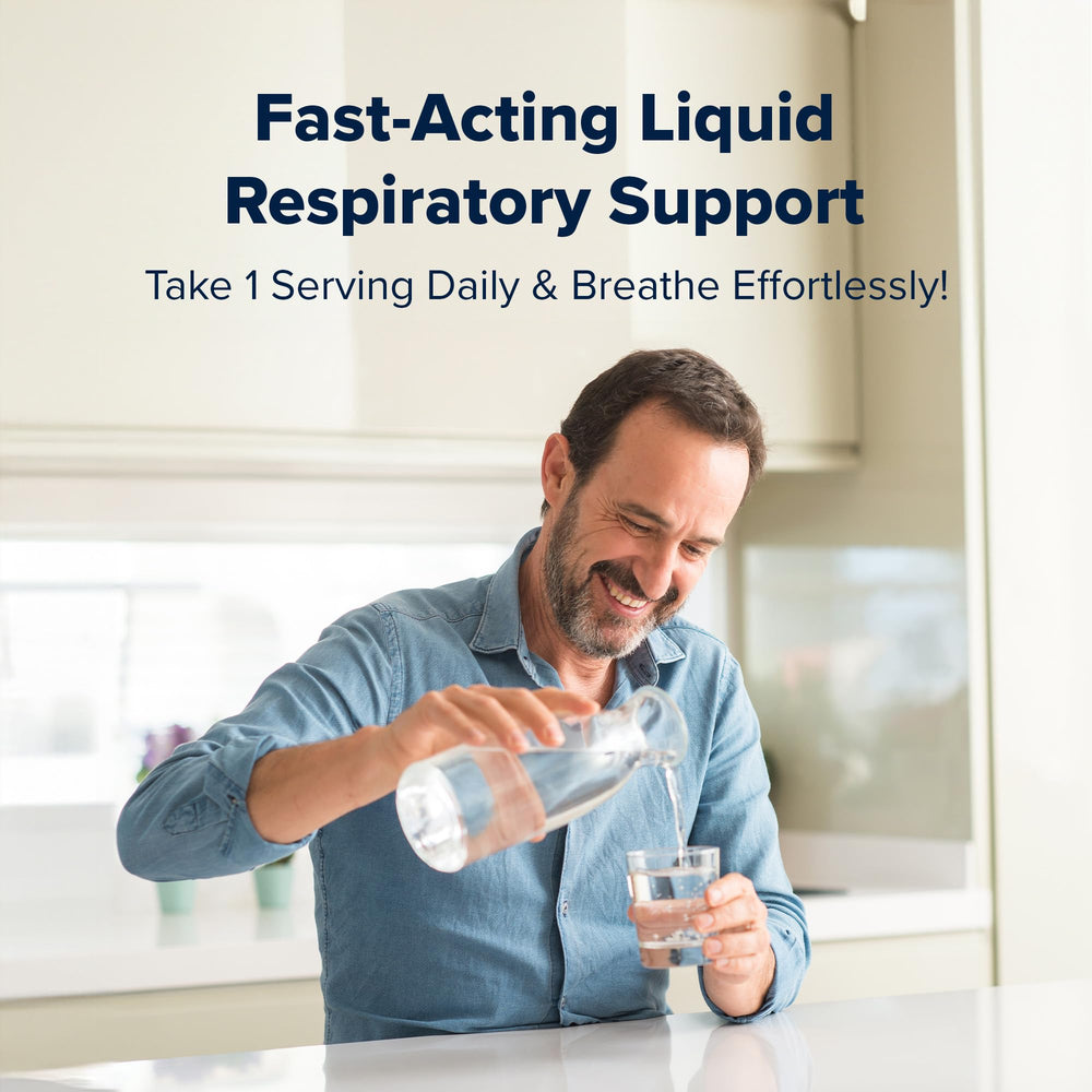 Visual of a hand holding the bottle for daily lung detox and respiratory comfort.