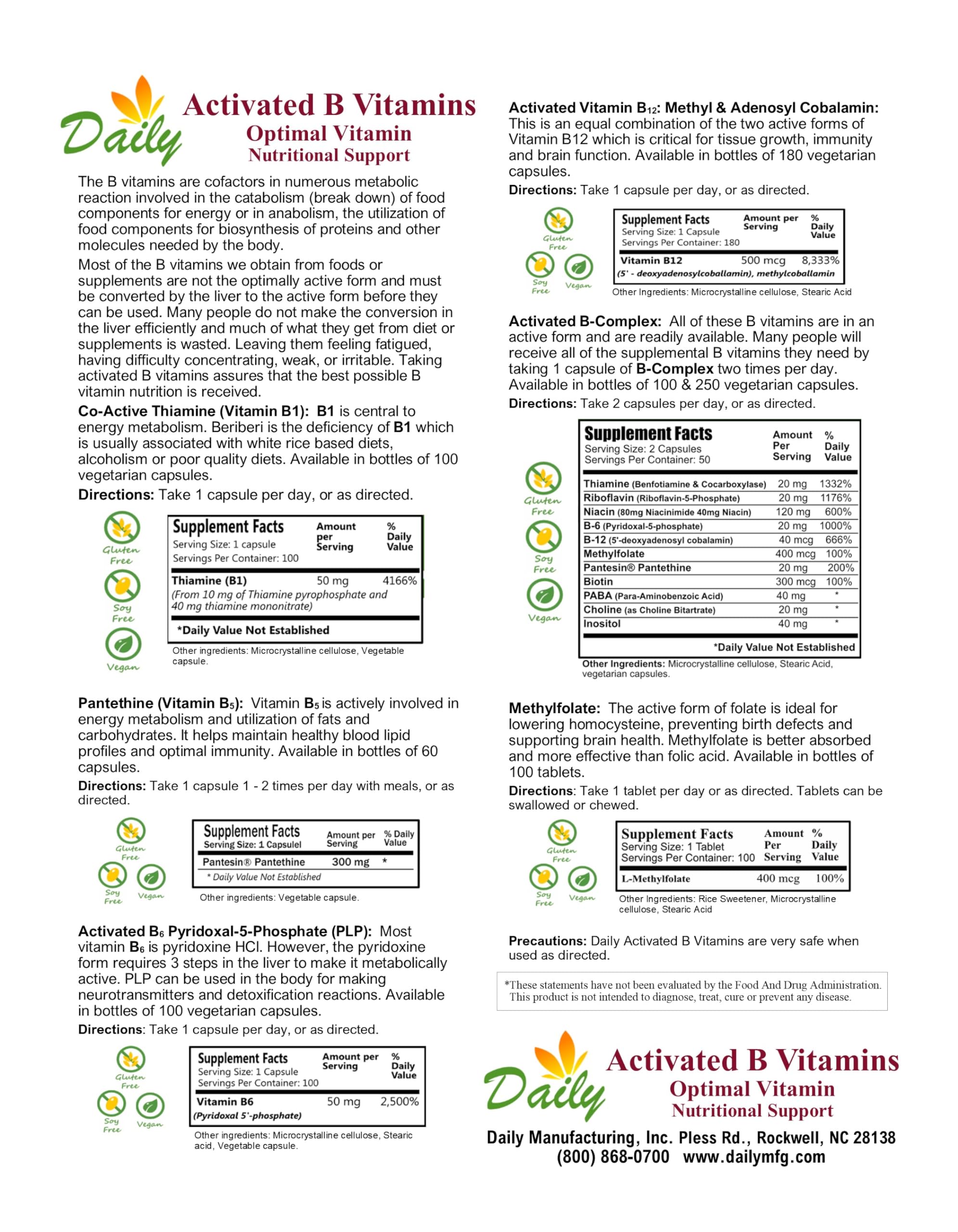 Close-up of Daily Manufacturing Activated B-Complex bottle showing B vitamin ingredients