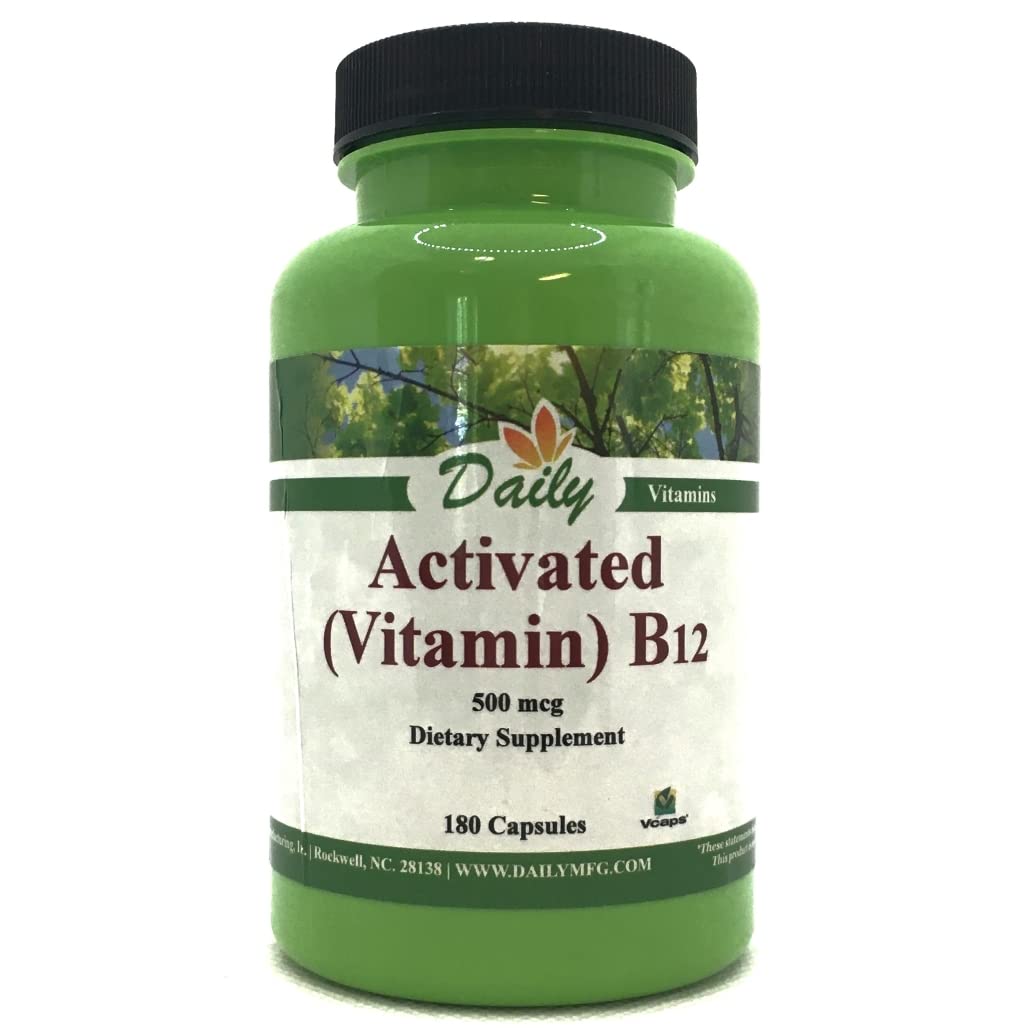 Bottle of Daily Manufacturing Activated Vitamin B12 with 180 vegetarian capsules