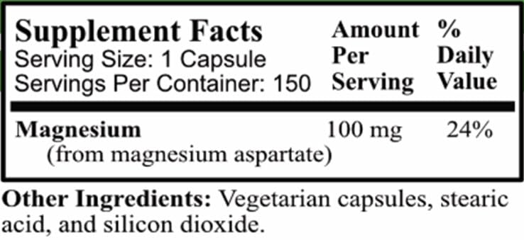 Magnesium Aspartate capsules – 150 vegetarian capsules