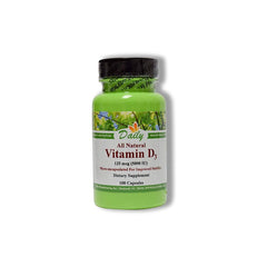 Bottle of Daily Manufacturing Vitamin D3 5000 IU (125 mcg) - 100 vegetarian capsules, kosher, gluten-free, soy-free