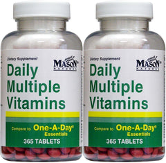 Two bottles of daily multivitamin and multimineral supplement showing a total of 730 tablets (365 per bottle).