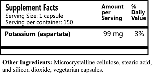 Close-up of Daily Potassium Aspartate 150 Vegetarian Capsules label