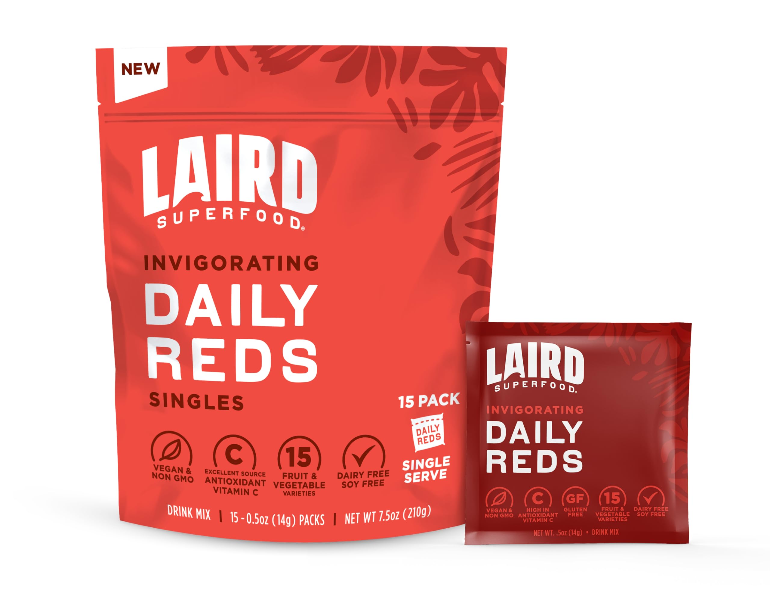 Laird Superfood Antioxident Daily Reds powder packaging showing 15-pack