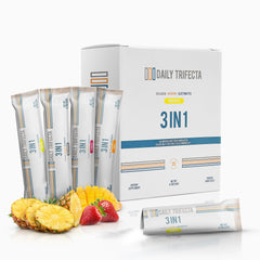 Front packaging view of Daily Trifecta Pineapple flavor stick packs