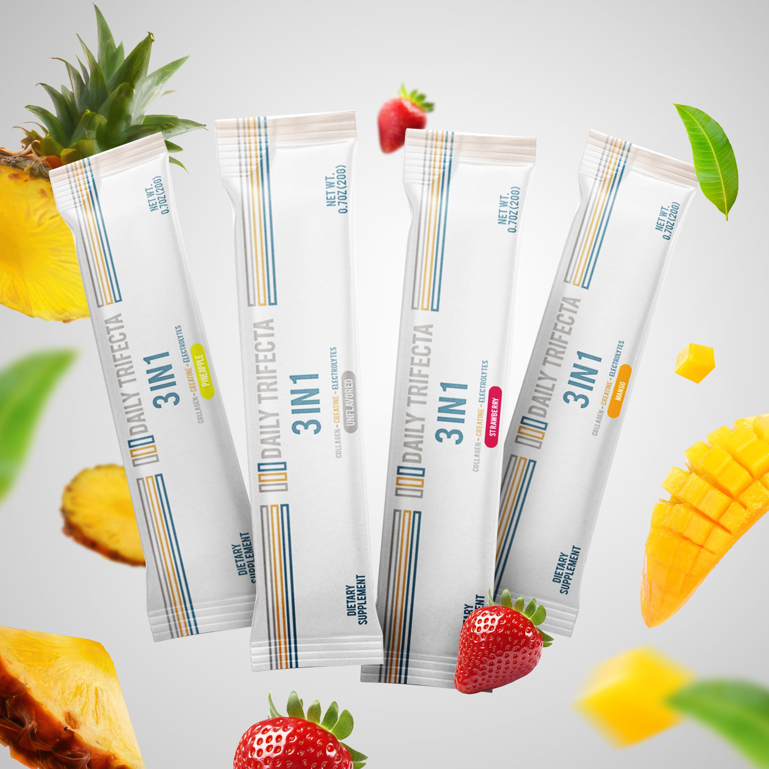 Another side view showing packaging details of the Daily Trifecta sticks