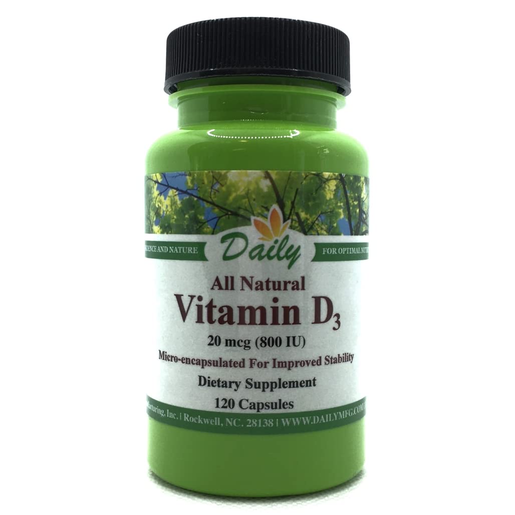 Bottle of Daily Vitamin D3-800 IU with label