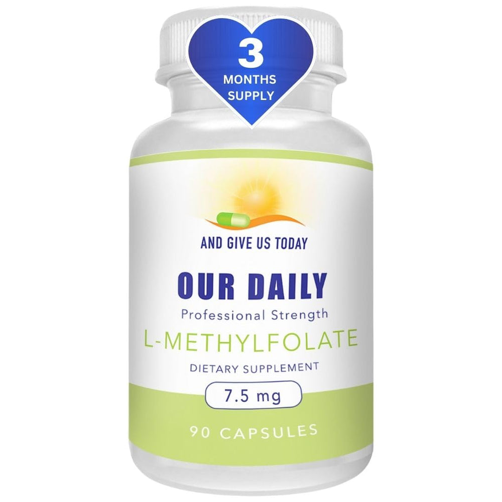 Front view of Our Daily Vites L-Methylfolate bottle showing 90-count