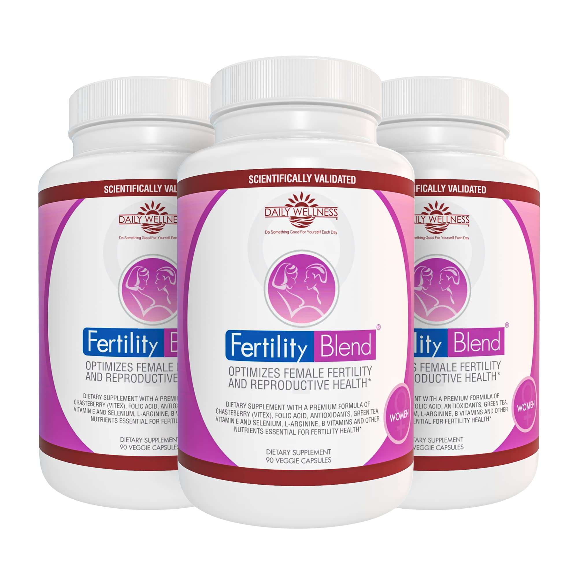 Bottle of Daily Wellness Fertility Blend for Women with label