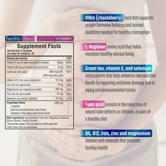 Close-up of fertility blend ingredients including herbs and vitamins