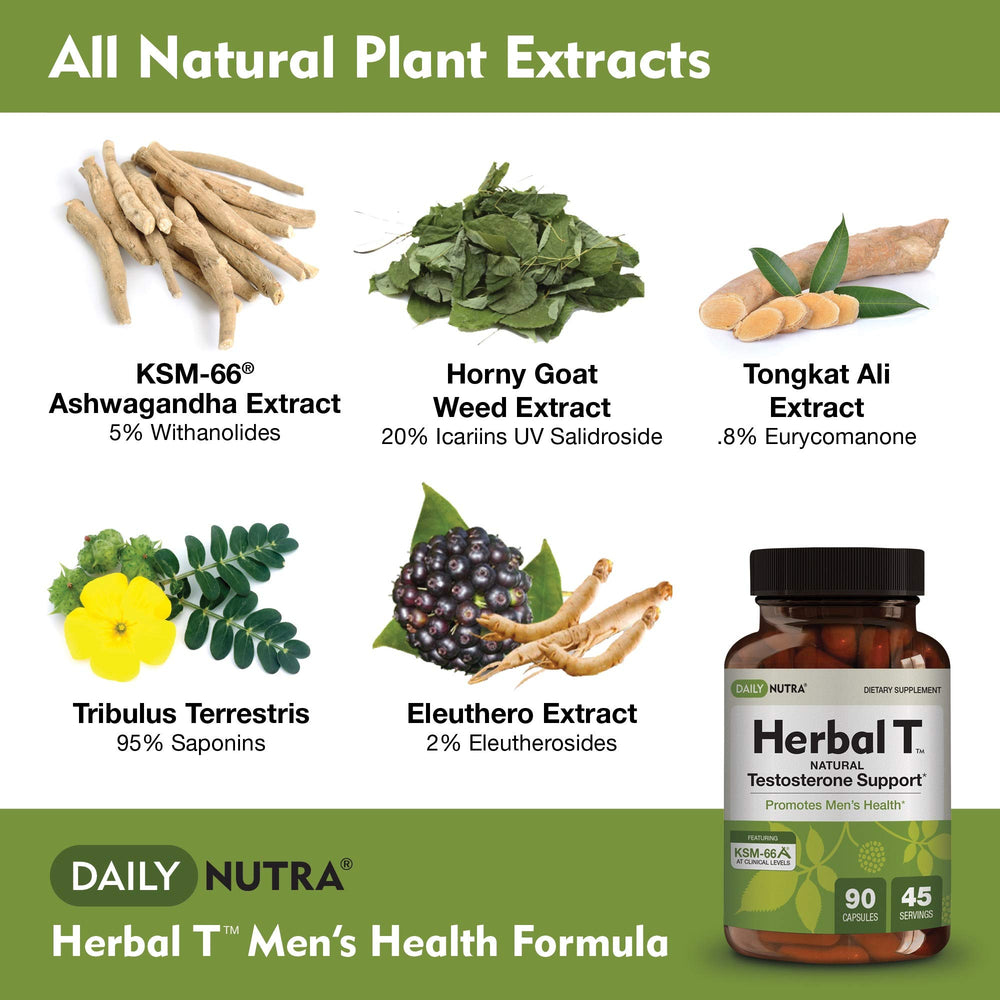 DailyNutra Herbal T capsules close-up emphasizing plant-based ingredients for energy.