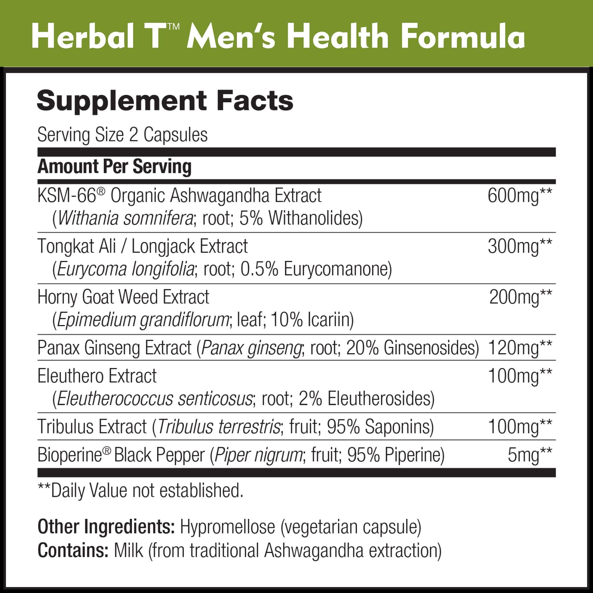 DailyNutra Herbal T ingredients list highlights Tongkat Ali and KSM-66.