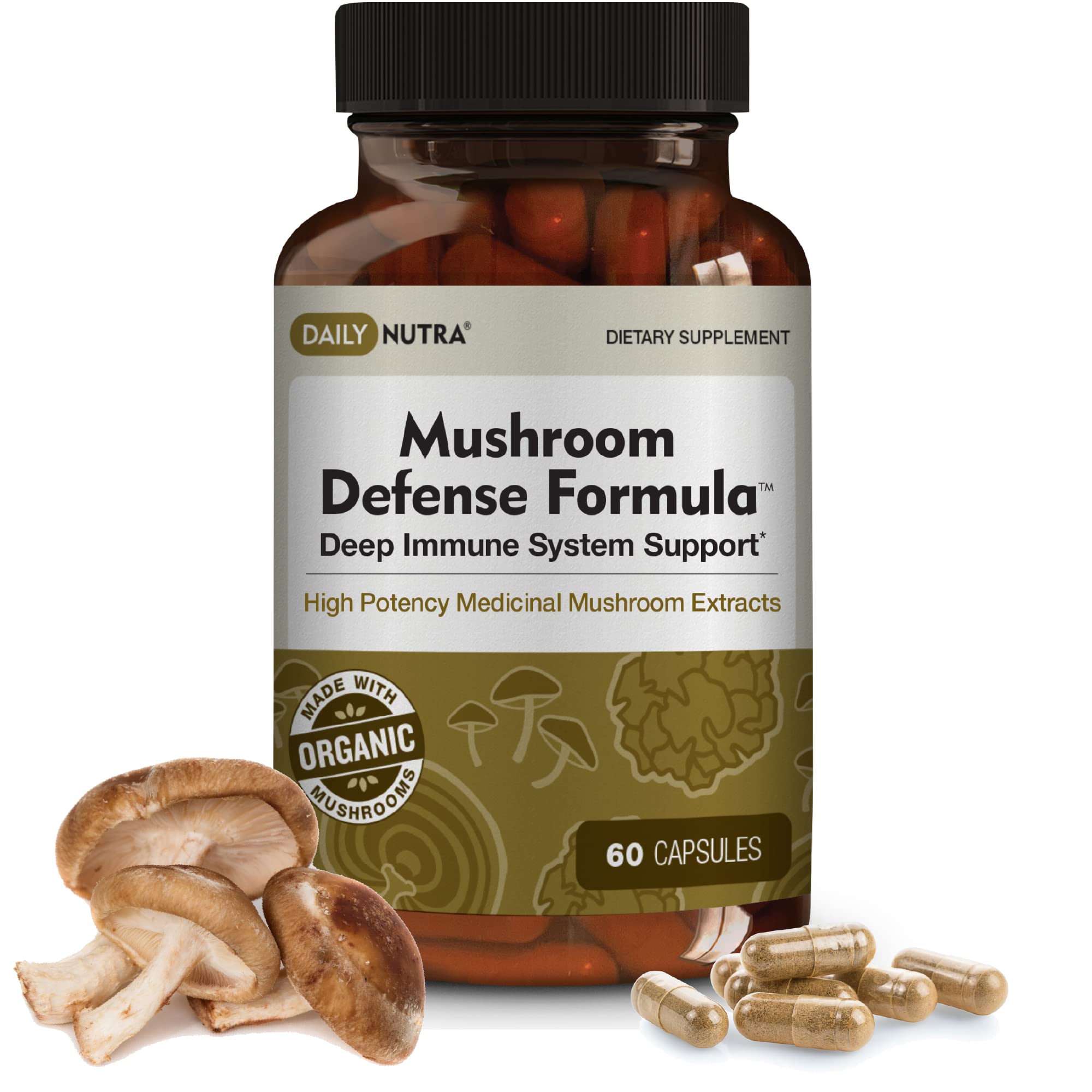 DailyNutra Mushroom Defense Formula bottle with label