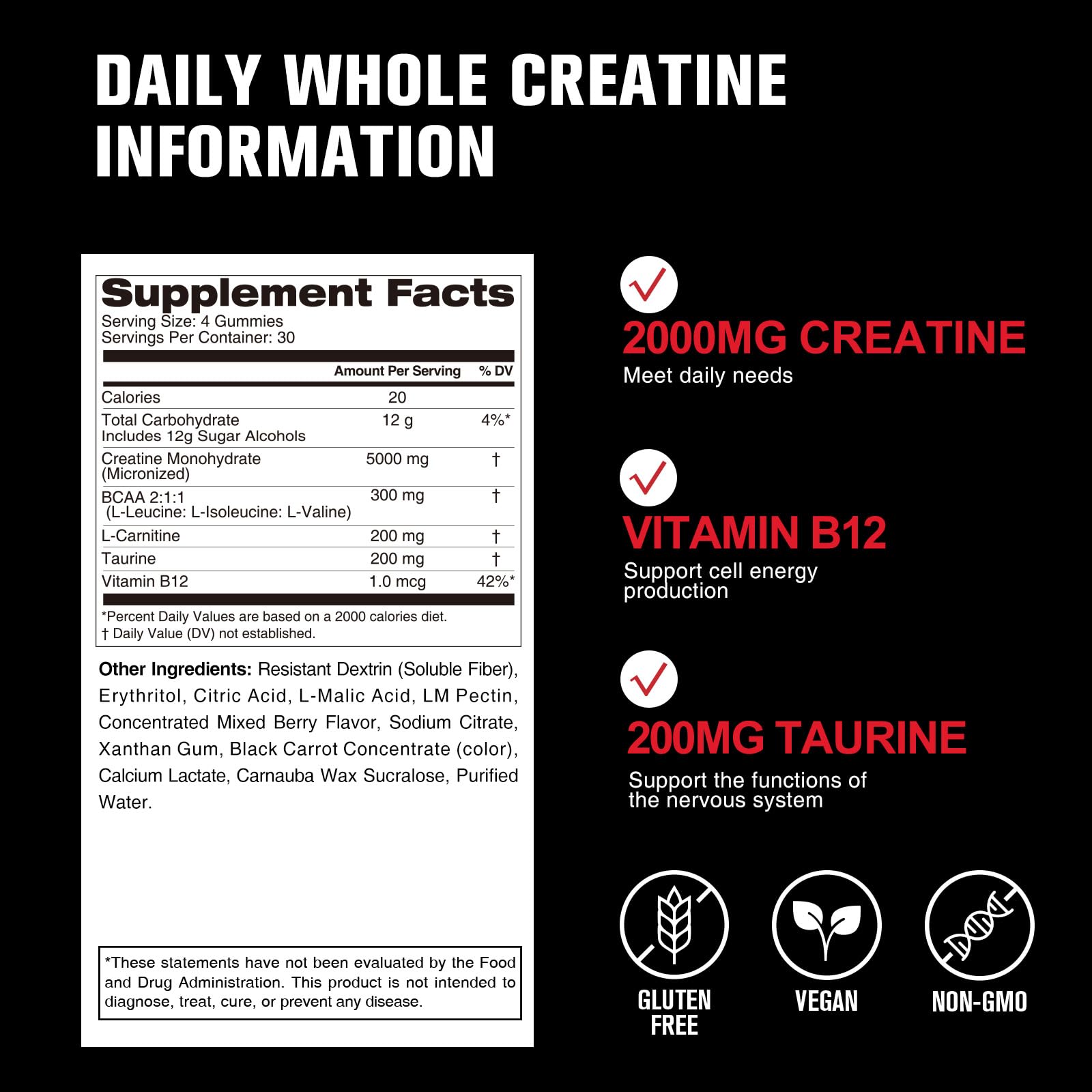 Front packaging shot of DailyWhole Organics Creatine Gummies in Mixed Berry