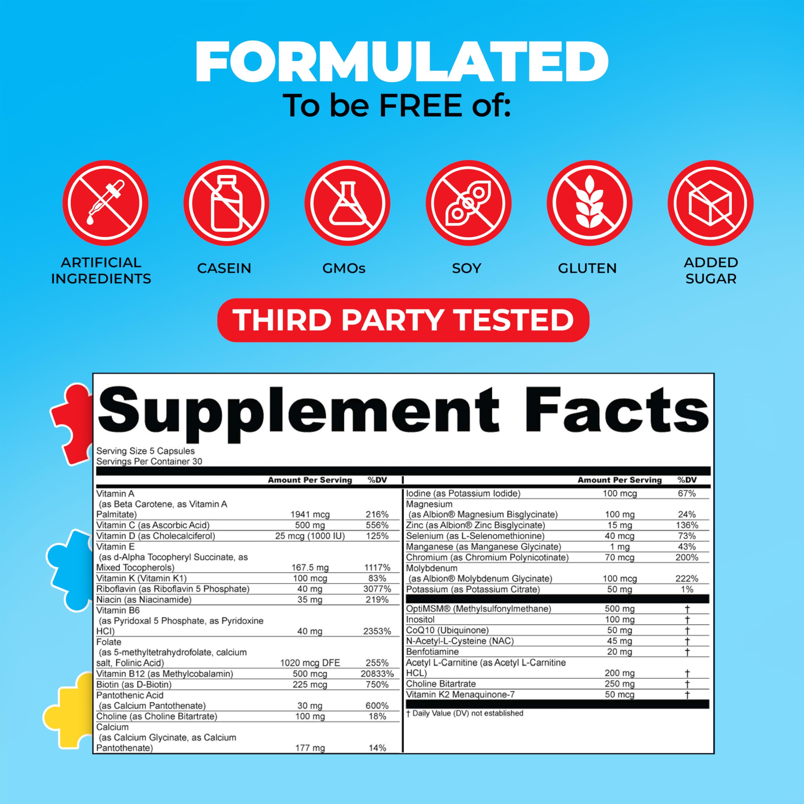 Label showing dairy-free, gluten-free, non-GMO attributes