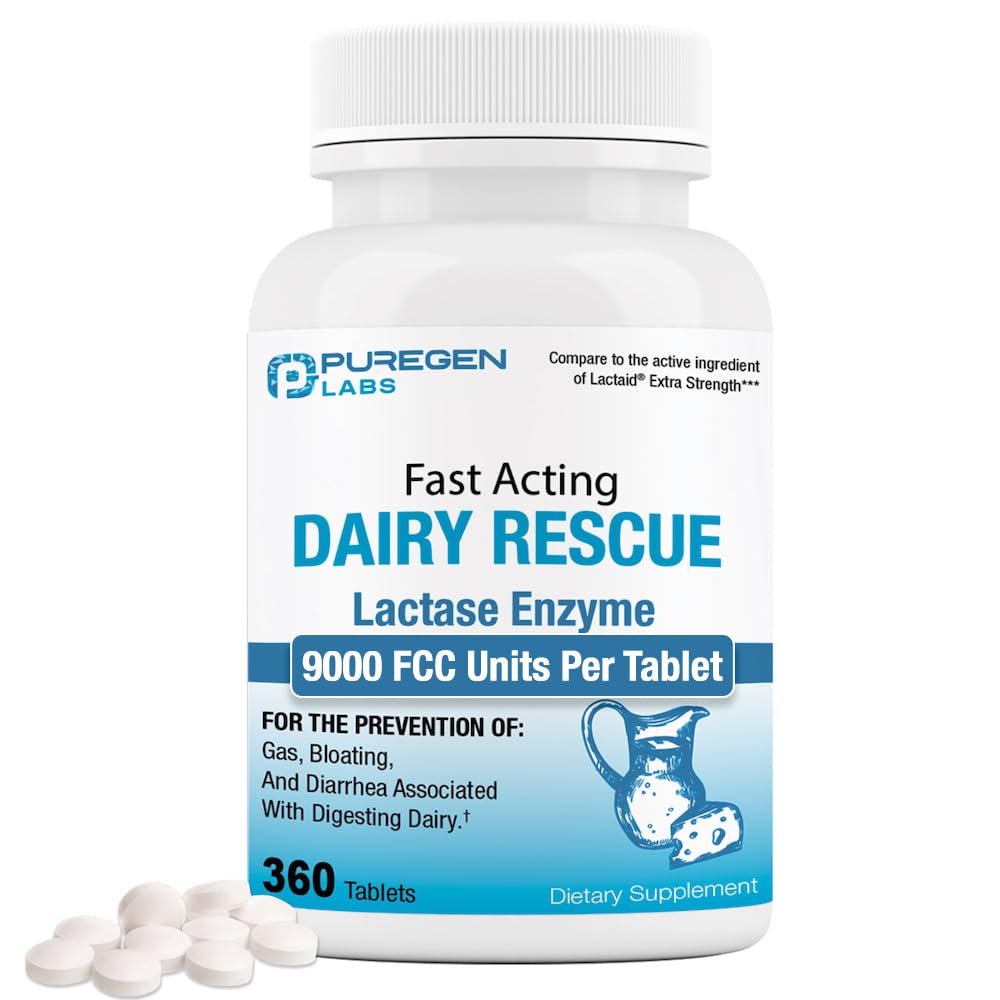 Puregen Labs Dairy Relief bottle with 360 lactase tablets