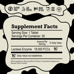 Back nutrition label and dosage of DairyPill