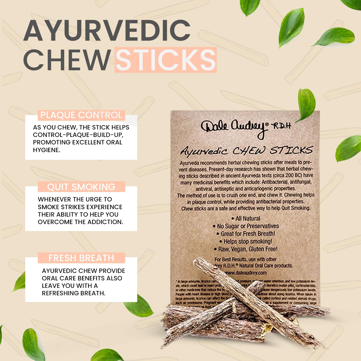 Packaging of Dale Audrey Ayurvedic chew sticks