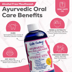 Close-up of oil pulling mouthwash with Ayurvedic ingredients