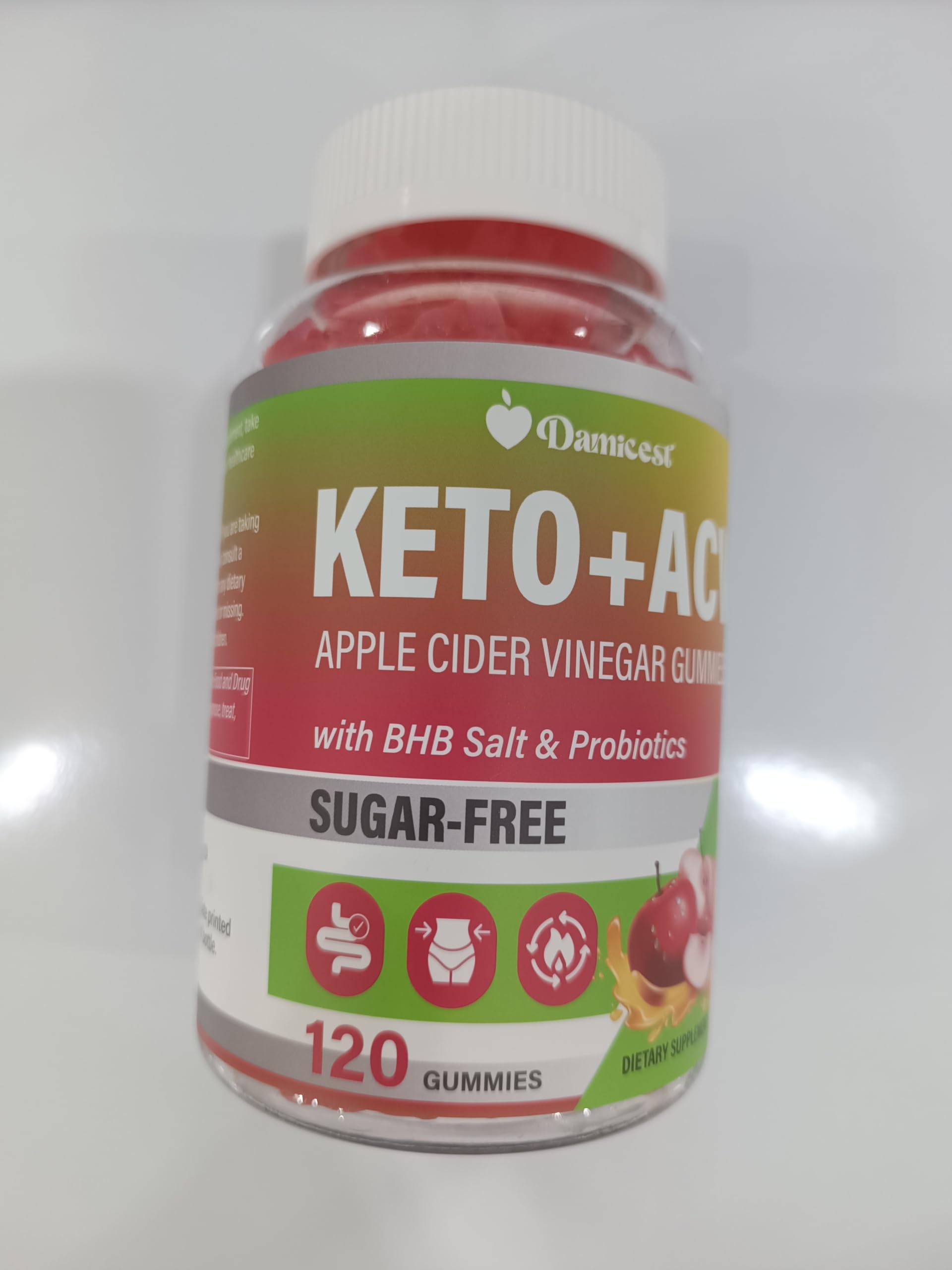 Damicest Organic, gluten-free, vegan-friendly ACV gummies.